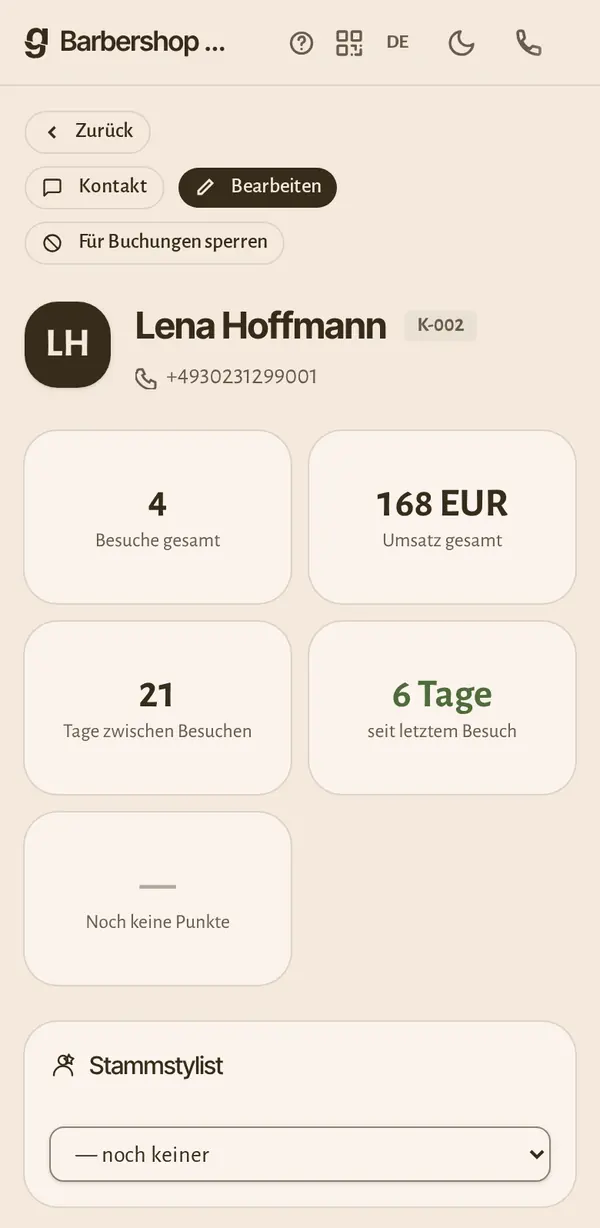 Die Kundenakte am Handy: Besuche, Umsatz und die Angaben, die dein Gewerk braucht.
