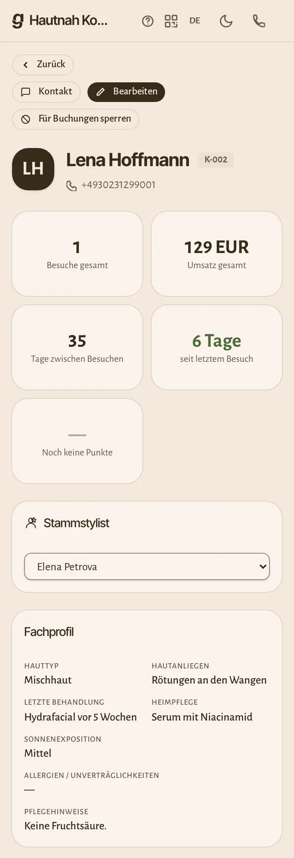 Die Kundenakte am Handy: Besuche, Umsatz und die Angaben, die dein Gewerk braucht.
