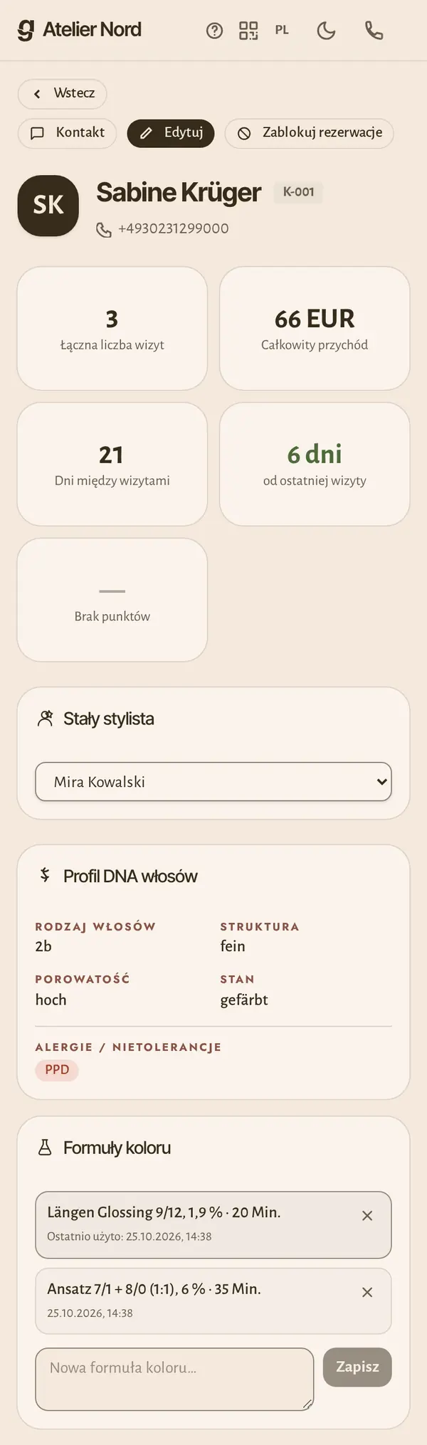 Kartoteka klientki w telefonie: wizyty, obroty i informacje, których potrzebuje Twoja branża.