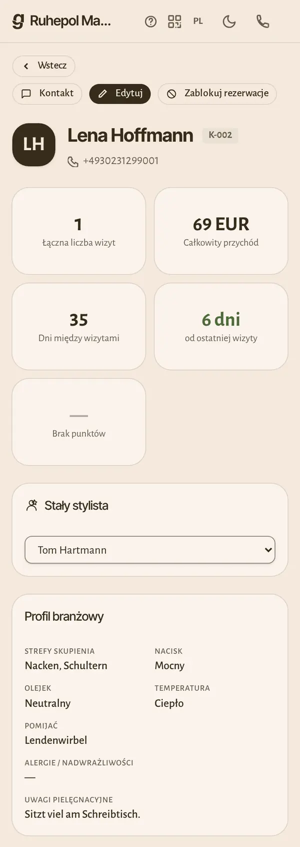 Kartoteka klientki w telefonie: wizyty, obroty i informacje, których potrzebuje Twoja branża.
